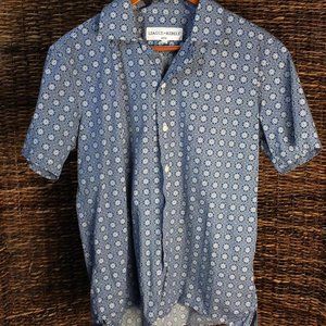 League of Rebels Blue Pattern Button Up Short Sleeve Medium